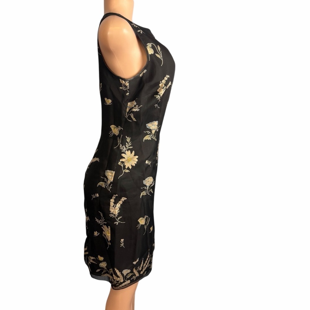 Ann Taylor Floral Embroidered Black Silk Shift Dress - Picture 4 of 12